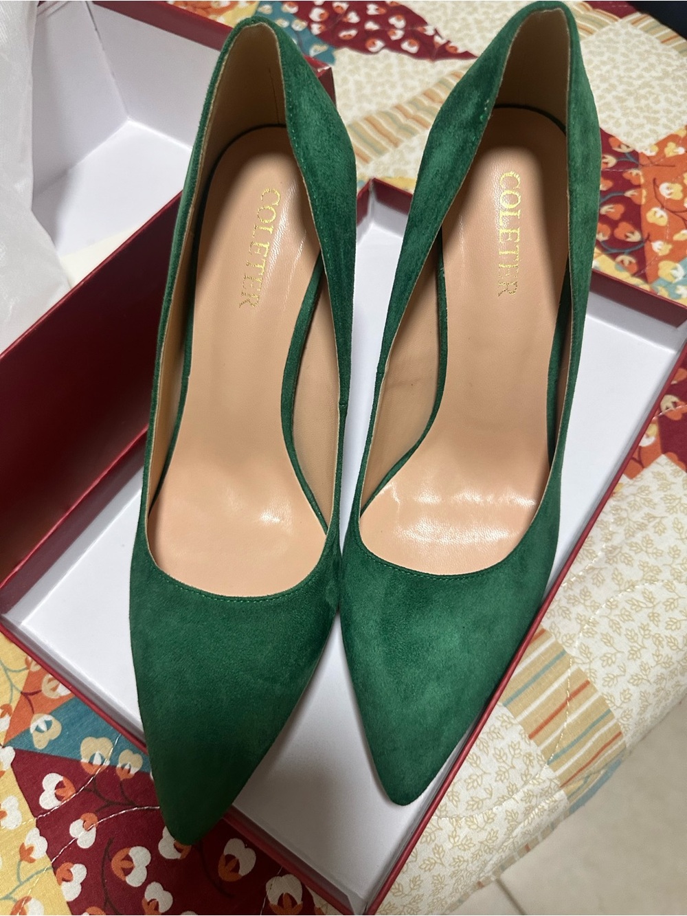 Coletto Deep Green Suede Pointed-Toe Pumps